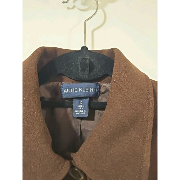Vtg Anne Klein Women 2 Pc Wool Pant Suit Sz 10 Brown Blazer Jacket Dress Pants - Picture 7 of 16
